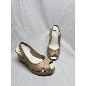 Crocs Farrah Tan Slingback Wedge Sandals Size 7